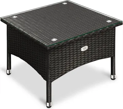 Produktbild von Polyrattan Gartentisch Beistelltisch mit Glasplatte 58 x 58 x 42 cm, Farbe Schwarz