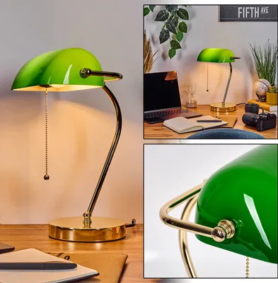 Produktbild von Codogno Tischlampe aus Metall/Glas in Messing/Grün/Weiß mit Zugnschnur, E27