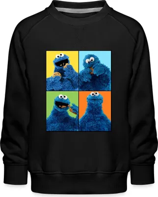 Produktbild von Spreadshirt Sesamstraße Krümelmonster Posen Kinder Premium Pullover, 98/104 (3-4 Jahre), Schwarz