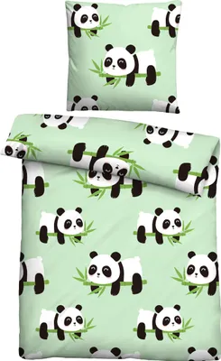Produktbild von Traumhaft schlafen - Castell - Markenbettwäsche Polar-Fleece Bettwäsche 0330250 PANDA color: mint, size: 1x 135x200 cm + 1x 80x80 cm