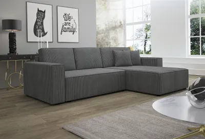 Produktbild von Ecksofa Schlafsofa Sofa CONOR Stoff Dunkelgrau Ottomane Rechts