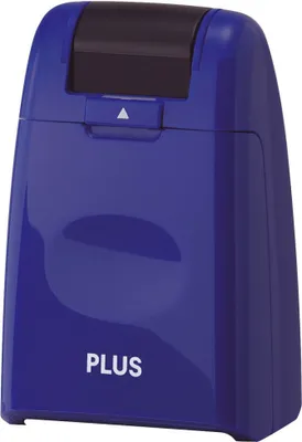A blue privacy stamp with a black roller on top.