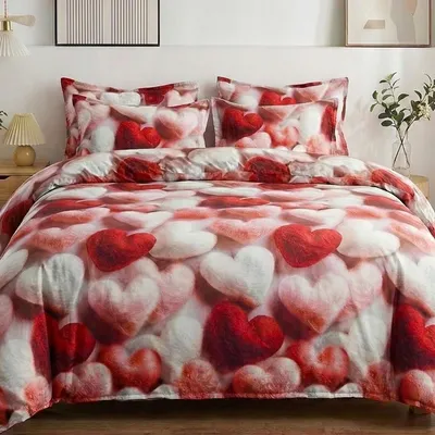 Produktbild von 4-Teiliges Bettwäscheset Aus 100 % Baumwollsatin Mit 3D-Muster, 200 X 220 Cm, Herzen
