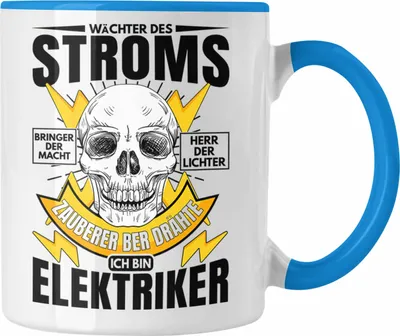 Produktbild von Trendation - Elektriker Tasse Geschenk Elektromeister Lustiger Spruch Männer Geschenkidee Wächter Des Stroms (Blau)