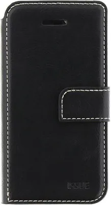 A black flip case for a smartphone, shown closed.
