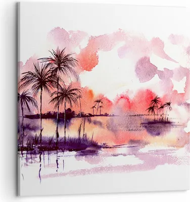 Produktbild von Bild auf Leinwand - Leinwandbild - Tropen Palmen Illustration Pflanze - 50x50cm - Wand Bild - Wanddeko - Leinwanddruck - Bilder - Kunstdruck - Leinwand bilder - Wandkunst - AC50x50-2995