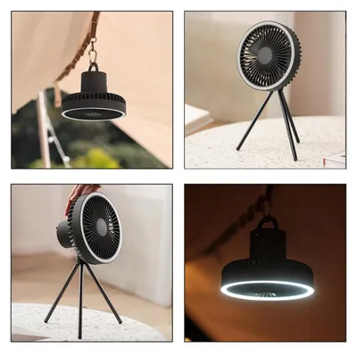 Obrázek produktu pro 7 palcový ventilátor Lampa 3 rychlosti Domácnost Stativ Stolní 10000mAh LED osvětlení USB Bezdrátové použití Venkovní přenosný malý stropní ventilátor Nouzové napájení