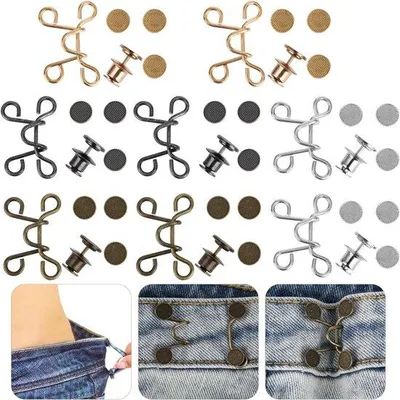 Immagine prodotto di Set da 8 bottoni regolabili per jeans - Allacciatura in vita senza bottoni - Cinturino per jeans - Bottoni rimovibili per jeans