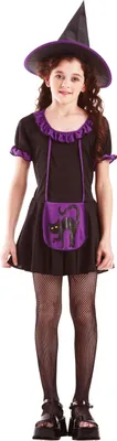 Produktbild von lila schwarzes Hexen Kostüm mit Hexenhut für Mädchen, Größe:134/140