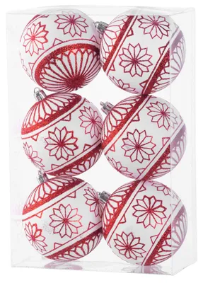 Immagine prodotto di Palline MagicHome Natale, 6 pz, 8 cm, rosso e bianco, con glitter, per l'albero di Natale