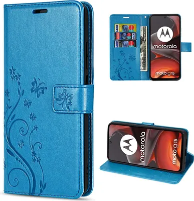 Produktbild von Hülle für Motorola Moto G15 / G15 Power Handyhülle mit [Standfunktion][Kartenfächern] in Blau
