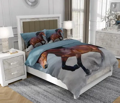 Produktbild von Bettwäsche 200x220 cm + 2x70x80 cm, 3-teilig, 100% Baumwolle, Satin, Reißverschluss, Pferde, Bunt - SOVIO | So.Z0012