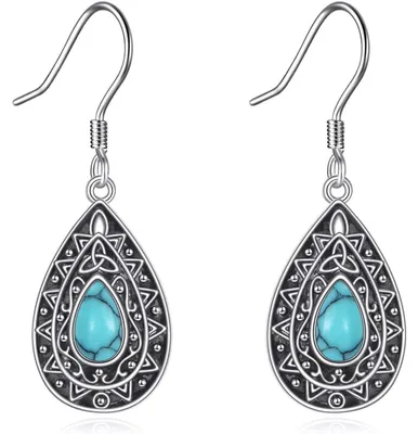 Produktbild von Hängende Ohrringe mit Abalone und Baum des Lebens Design, 925 Sterling Silber, Türkis