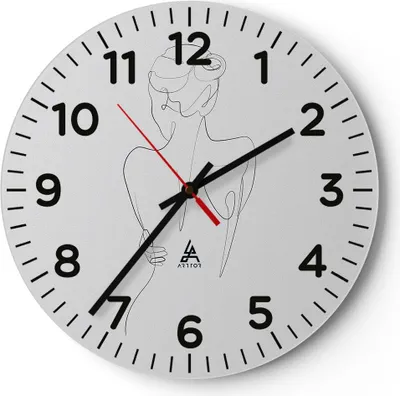 Produktbild von Wanduhr - Rund - Glasuhr - Körper Frau Zeichnung - 30x30cm - Schleichendes Uhrwerk - Lautlos - zum Aufhängen bereit - Dekoration Modern - Wanddekoration aus Glas - C4AR30x30-4651