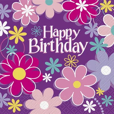 Produktbild von Happy Birthday Servietten mit Blumen 16 Stück bunt - Einheitsgröße