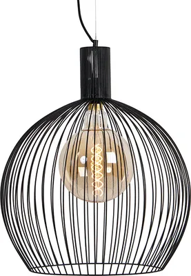 Produktbild von QAZQA - Modern Design runde Hängelampe I Pendellampe I Pendelleuchte schwarz 50 cm - Wire Dos I Wohnzimmer I Schlafzimmer - Stahl Länglich - LED geeignet E27