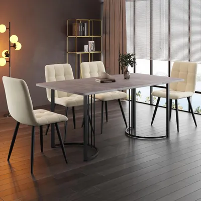 Immagine prodotto di Set da pranzo 5 pezzi: tavolo da pranzo 140x80 cm con 4 sedie in velluto, grigio/nero