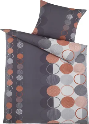 Produktbild von Seersucker Bettwäsche 135x200 +80x80cm, grau, terra-orange, Kreise, bügelfrei, Microfaser