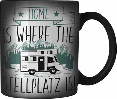 Produktbild von Trendation - Home Is Where The Stellplatz Is Farbwechsel Zauber-Tasse Geschenk Wohnmobil Camper Wohnmobilfahrer Geschenkidee Lustig (Schwarz)
