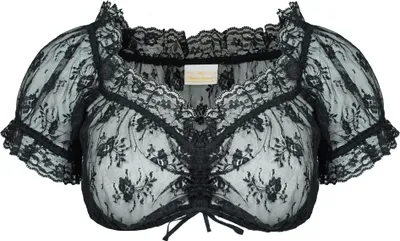 Produktbild von Pierre Marcel Transparente Damen Carmen Dirndlbluse Mila mit Spitze - Schwarz Größe: 32