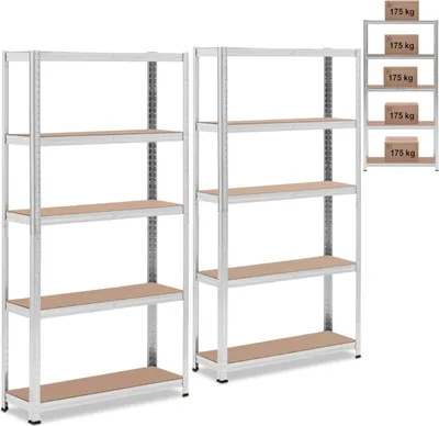 Produktbild von Lagerregal Metall 5 Böden 875 kg 90 x 30 x 180 cm grau 2 Stk.