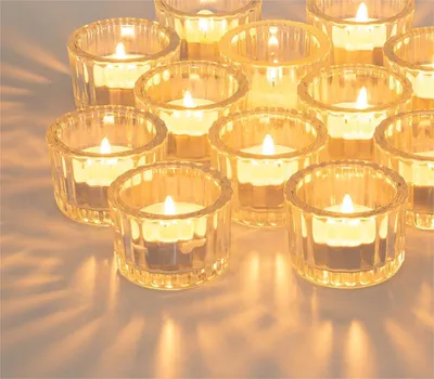 Productafbeelding van Glass Tealight Houder - Waxinelichthouder Set - Sfeerverlichting Creëren - Geribbeld Design - 12 Stuks - Helder