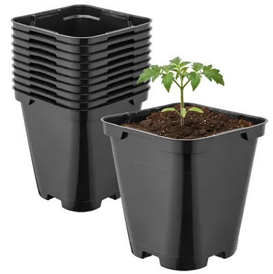 Produktbild von Garronda 10 Stück Kunststoff eckig abgerundet mit Drainagelöchern für Garten (Schwarz, 9 x 9 x 9,6 cm (0,5L)) GD-KW-SR