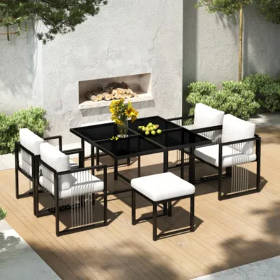 Produktbild von Gartenmöbel-Set, 7-teiliges Esstisch- und Stuhlset für den Außenbereich, Tisch