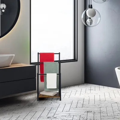 Immagine prodotto di Portasciugamani con 3 barre e ripiano effetto legno