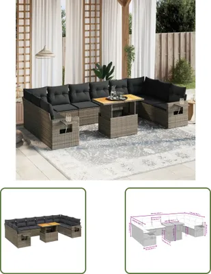 Produktbild von The Living Store 11-tlg. Garten-Sofagarnitur mit Kissen Grau Poly Rattan