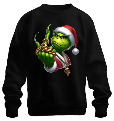 Produktbild von Grinch Santa frech Goldkette Weihnachten Geschenk Sweatshirt Pullover, Schwarz, M