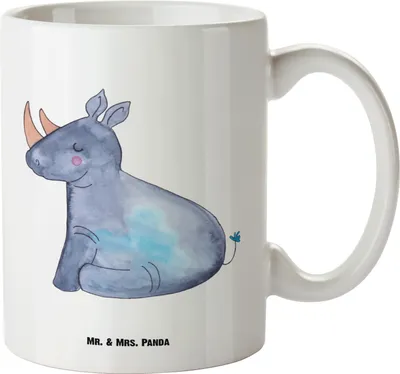 Produktbild von Mr. & Mrs. Panda Große Teetasse Einhorn Nashorn - Weiß - Geschenk, Pott, Haferl, Henkeltasse, weisse tasse, steingut, Regenbogen, Unicorn, Zoo, Nashörner, Lustig, Deko