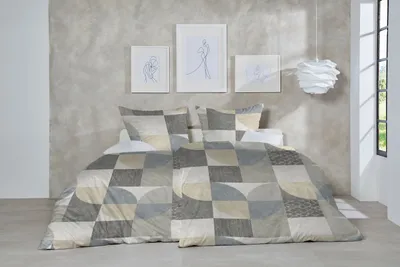 Produktbild von Primera Edelflanell Bettwäsche 135x200 Karo Retro grau sand blau 174147-87