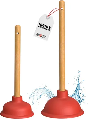 Produktbild von Spülrohrreiniger – Abflussreiniger mit 110 und 140 mm Durchmesser – Toilettenpumpe inklusive Holzgriffen
