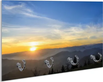 Produktbild von Wallario Schlüsselbrett aus Glas, Motiv: Sonnenaufgang über dem Schwarzwald, 30 x 20 cm mit 4 Haken