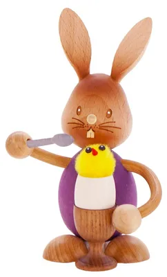 Stupsi Hase mit Eierbecher und Küken, 12 cm, Holzfigur