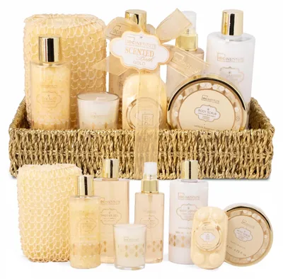 Productafbeelding van IDC Institute - Geschenkgarnituur Gold, 8-delig - Vanille en Bergamot - Wellness set met kaars