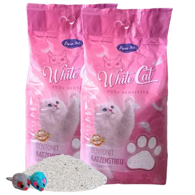 Productafbeelding van 2 x 15 liter Lyra Pet® White Cat® Pure Sensitive kattenbakvulling van bentoniet, zonder geur + 2 muisjes
