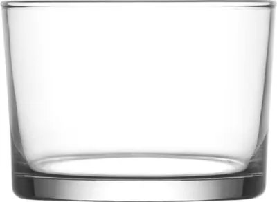 A clear glass tumbler on a white background.