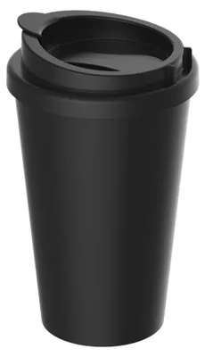 Obrázek produktu pro Hrnek na kávu PremiumPlus 350 ml - dvoustěnný plastový hrnek na kávu s víčkem, vyrobený v Německu, na cesty - černý