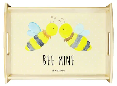 Produktbild von Mr. & Mrs. Panda Tablett Biene Liebe - Gelb Pastell - Geschenk, aus holz, betttablett, Servier, Deko, Dekotablett