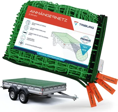 Produktbild von TRIBURG Anhängernetz 2,5x4 m mit Eckmarkierungen und Randverstärkung I Ladungssicherung I Anhängerzubehör I Transportnetz