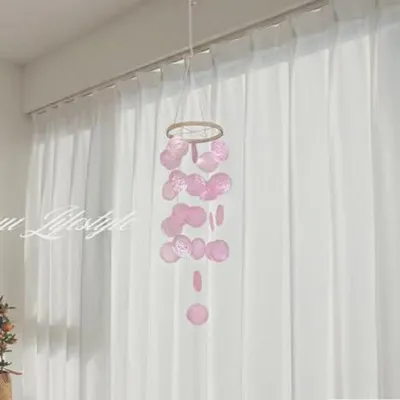 Produktbild von Windspiel Muschel Girlande 43 cm Rosa/Weiß Capiz Muscheln Bambusring