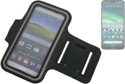 Produktbild von Kompatibel mit Nokia 2.3 Neopren Jogging Armband Sportarmband Oberarmband schwarz kompatibel mit Nokia 2.3 mit Reflektor Streifen. Fitness Lauf