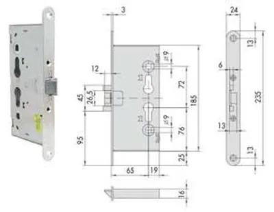 Zdjęcie produktu dla Zamek wpuszczany do drzwi przeciwpożarowych 43020 – 65 mm (43020650)