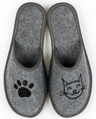 Produktbild von Damen Hausschuhe Filz Pantoffeln – Grau – Süßes Katzen-Motiv – Gr.37