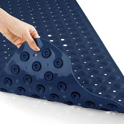 Obrázok produktu pre Kúpeľňová rohož, extra dlhá, protišmyková, , bez latexu, bez BPA, prateľná v práčke, do vane, 100 x 40 cm, tmavomodrá