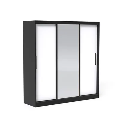 Produktbild von Schwebetürenschrank Kleiderschrank VELLO 200 cm mit Spiegel Schwarz Weiß 3-türig Schrank
