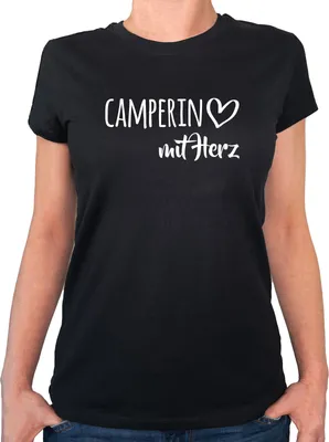 Produktbild von Huuraa Damen T-Shirt Camperin mit Herz S Black Bio Baumwolle Fairtrade Damenshirt Geschenkidee