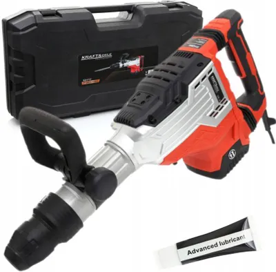 A KRAFT&DELE combihammer and its carrying case are displayed on a white background, along with a tube of lubricant.